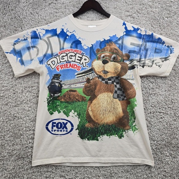 Fox Sports Digger and Friends Tee Mens Cotton Graphic T-Shirt Size Large Racing - Picture 1 of 12